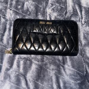 Miu Miu Black Quilted zip around Wallet with bow EUC